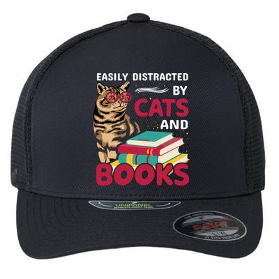 Easily Distracted By Cats And Books Flexfit Unipanel Trucker Cap