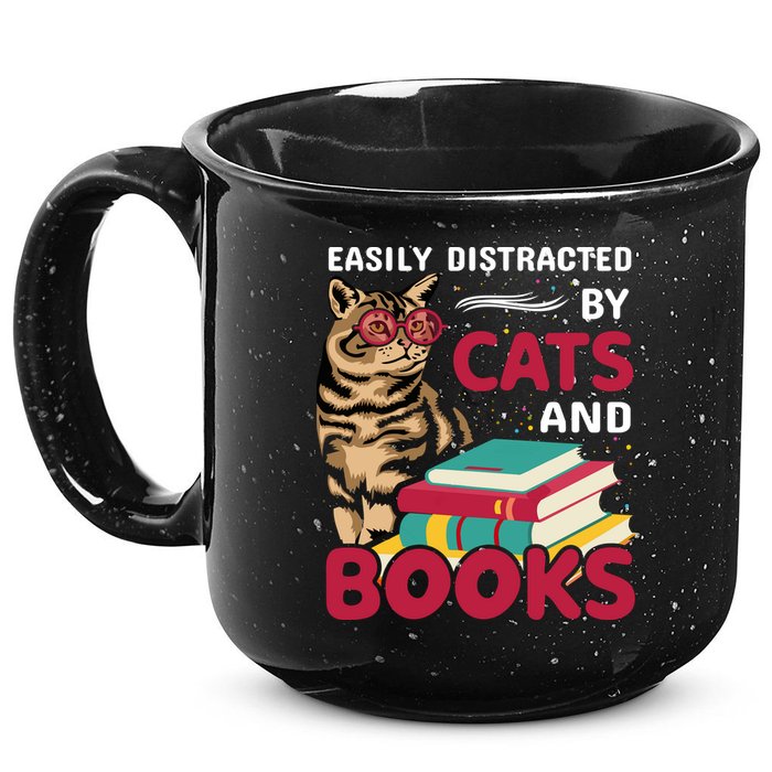 Easily Distracted By Cats And Books 15oz Campfire Ceramic Mug