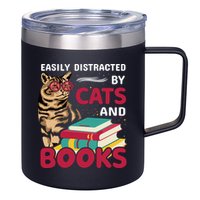 Easily Distracted By Cats And Books 12oz Stainless Steel Coffee Mug