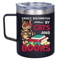 Easily Distracted By Cats And Books 12oz Stainless Steel Coffee Mug