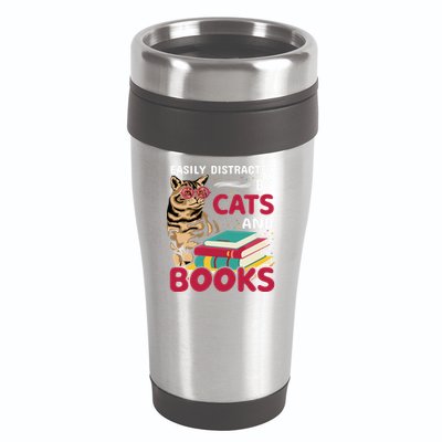 Easily Distracted By Cats And Books 16oz Travel Tumbler