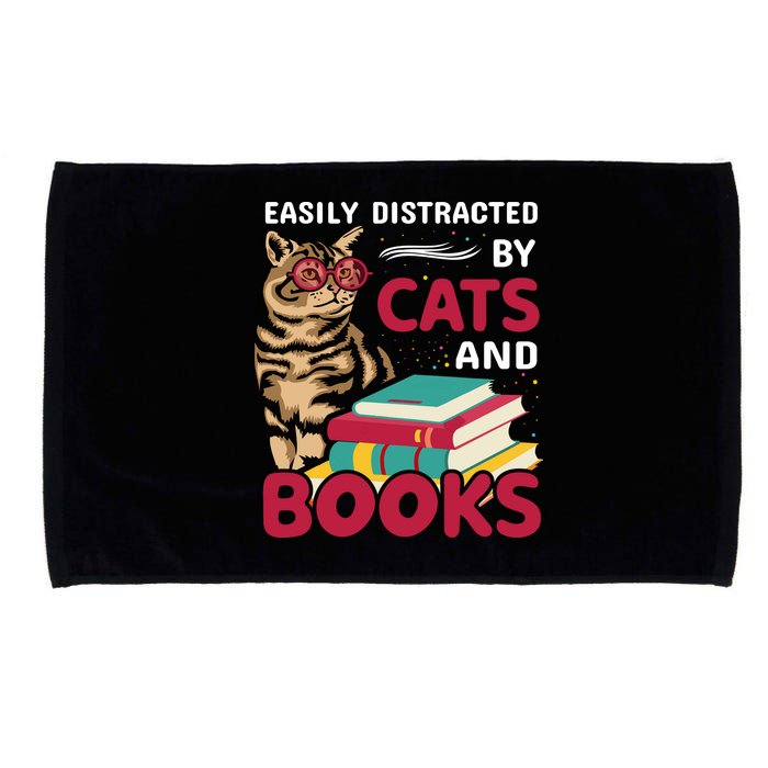 Easily Distracted By Cats And Books Microfiber Hand Towel