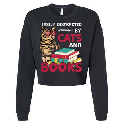 Easily Distracted By Cats And Books Cropped Pullover Crew