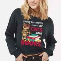 Easily Distracted By Cats And Books Cropped Pullover Crew