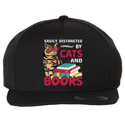 Easily Distracted By Cats And Books Wool Snapback Cap