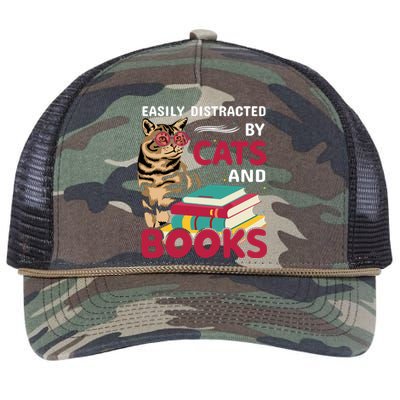 Easily Distracted By Cats And Books Retro Rope Trucker Hat Cap