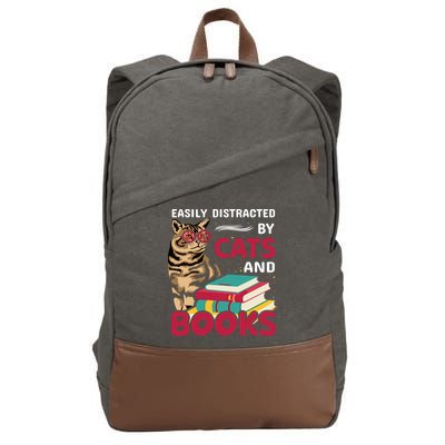 Easily Distracted By Cats And Books Cotton Canvas Backpack