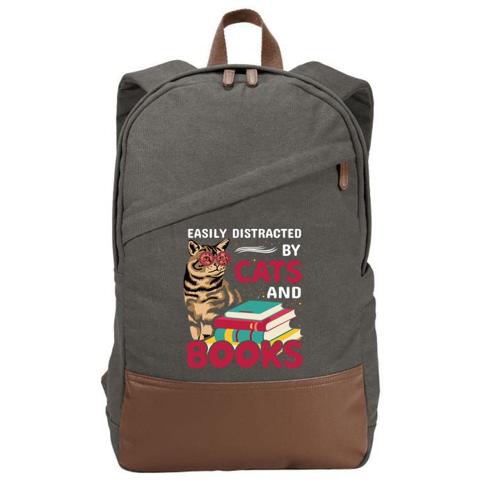 Easily Distracted By Cats And Books Cotton Canvas Backpack