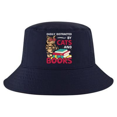 Easily Distracted By Cats And Books Cool Comfort Performance Bucket Hat