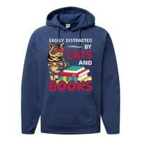 Easily Distracted By Cats And Books Performance Fleece Hoodie