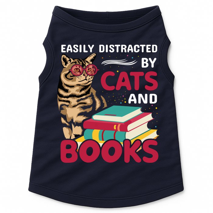 Easily Distracted By Cats And Books Doggie Tank