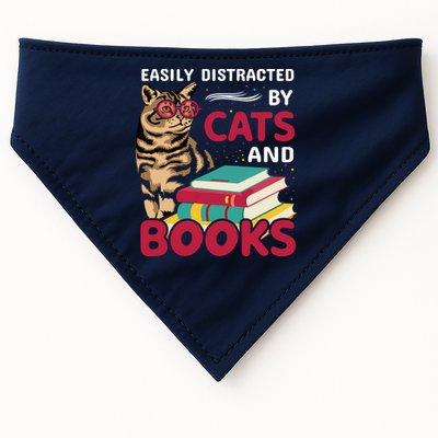 Easily Distracted By Cats And Books USA-Made Doggie Bandana
