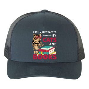 Easily Distracted By Cats And Books Yupoong Adult 5-Panel Trucker Hat