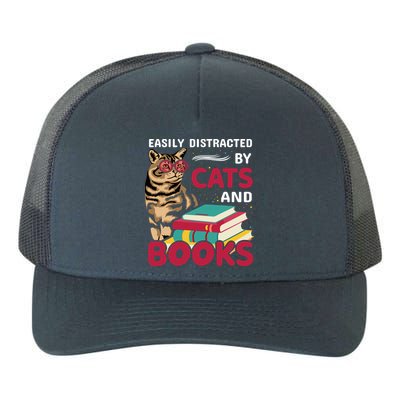 Easily Distracted By Cats And Books Yupoong Adult 5-Panel Trucker Hat