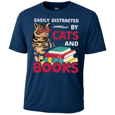 Easily Distracted By Cats And Books Performance Shirt