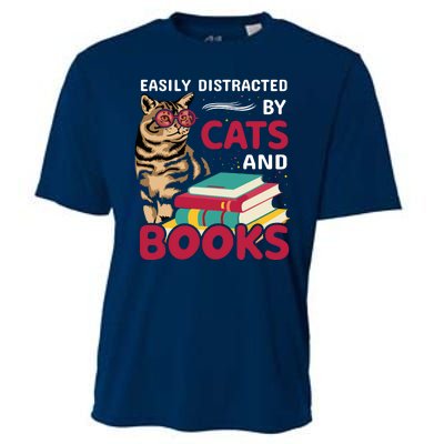 Easily Distracted By Cats And Books Cooling Performance Crew T-Shirt