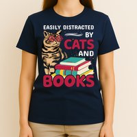 Easily Distracted By Cats And Books T-Shirt