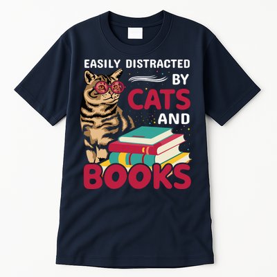 Easily Distracted By Cats And Books Tall T-Shirt