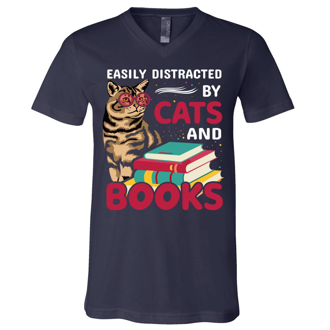 Easily Distracted By Cats And Books V-Neck T-Shirt
