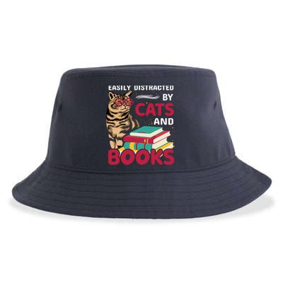 Easily Distracted By Cats And Books Sustainable Bucket Hat