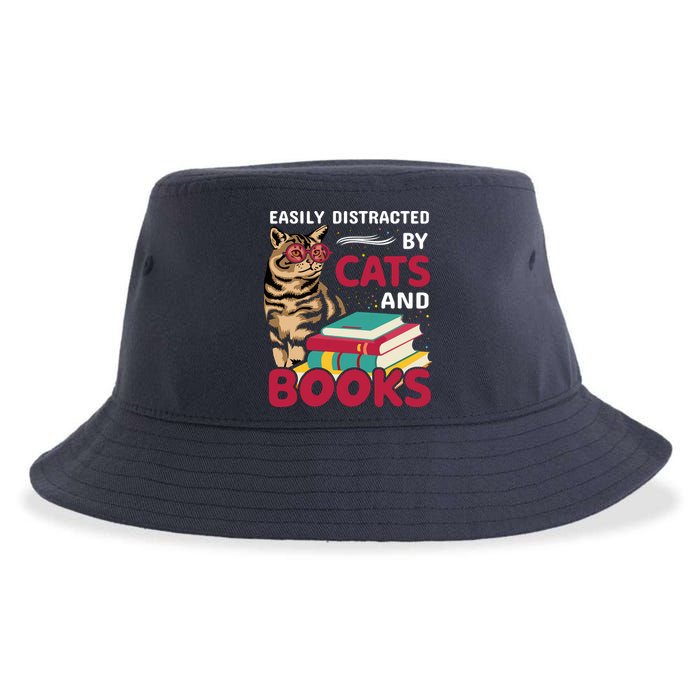 Easily Distracted By Cats And Books Sustainable Bucket Hat