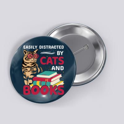Easily Distracted By Cats And Books Button