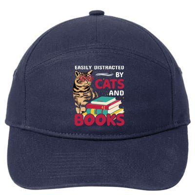 Easily Distracted By Cats And Books 7-Panel Snapback Hat
