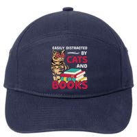 Easily Distracted By Cats And Books 7-Panel Snapback Hat