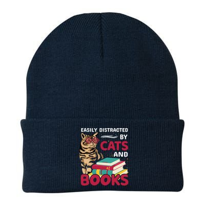 Easily Distracted By Cats And Books Knit Cap Winter Beanie