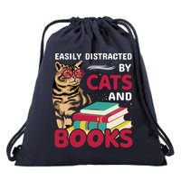 Easily Distracted By Cats And Books Drawstring Bag