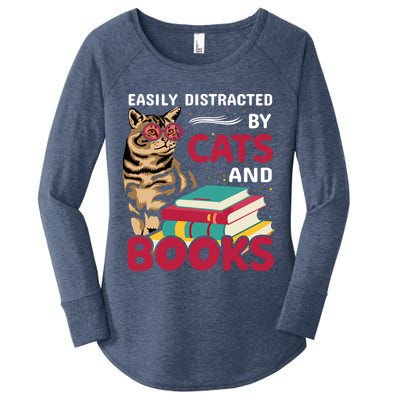 Easily Distracted By Cats And Books Women's Perfect Tri Tunic Long Sleeve Shirt