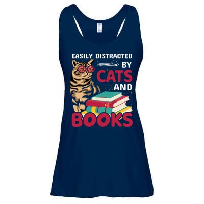 Easily Distracted By Cats And Books Ladies Essential Flowy Tank