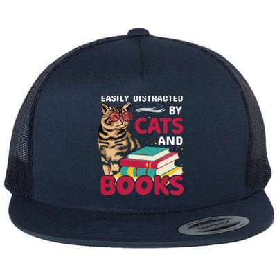 Easily Distracted By Cats And Books Flatbill Hat