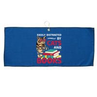 Easily Distracted By Cats And Books Large Microfiber Waffle Golf Towel