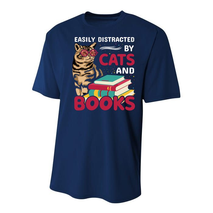 Easily Distracted By Cats And Books Youth Performance Sprint T-Shirt