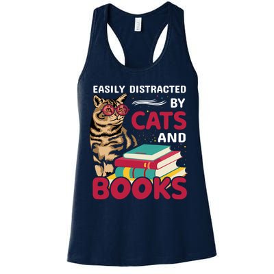 Easily Distracted By Cats And Books Womens Tank Top