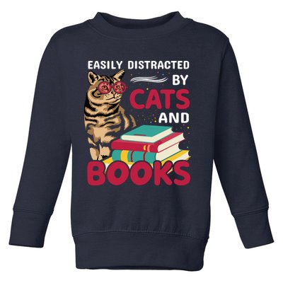 Easily Distracted By Cats And Books Toddler Sweatshirt