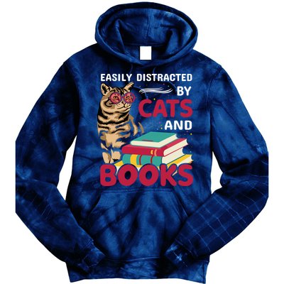 Easily Distracted By Cats And Books Tie Dye Hoodie