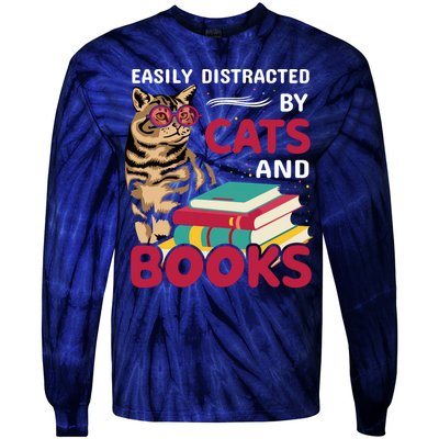 Easily Distracted By Cats And Books Tie-Dye Long Sleeve Shirt