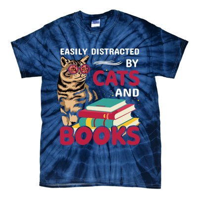 Easily Distracted By Cats And Books Tie-Dye T-Shirt