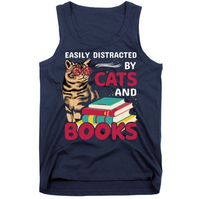Easily Distracted By Cats And Books Tank Top
