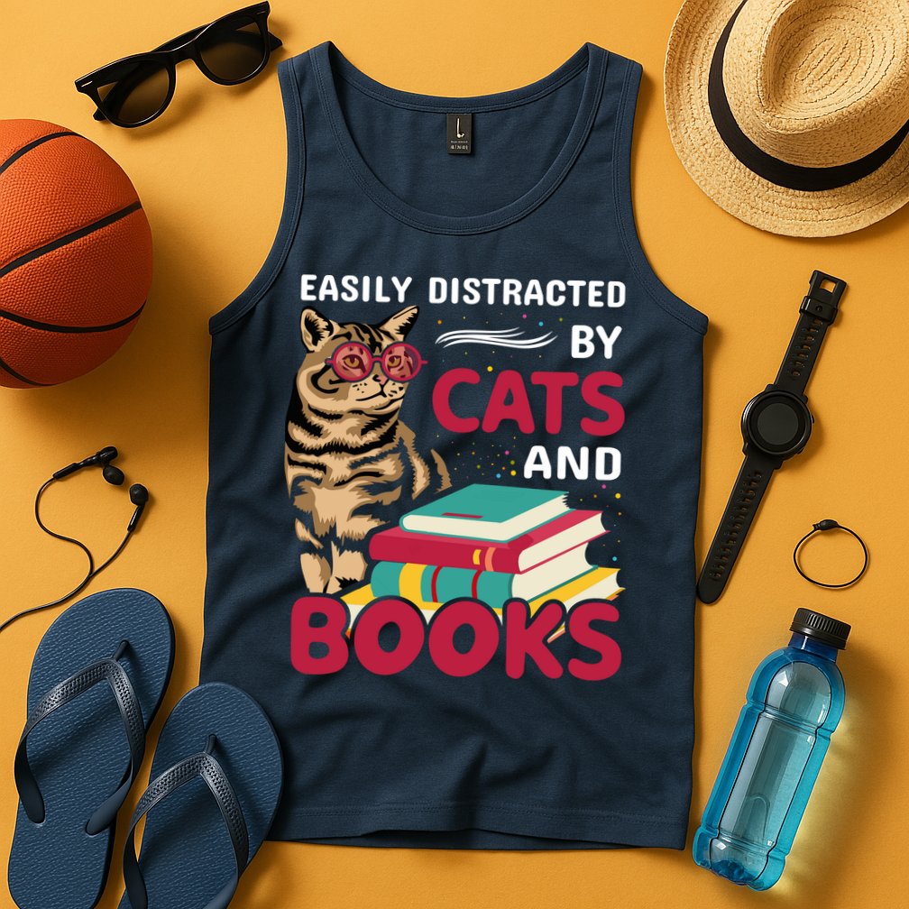 Easily Distracted By Cats And Books Tank Top