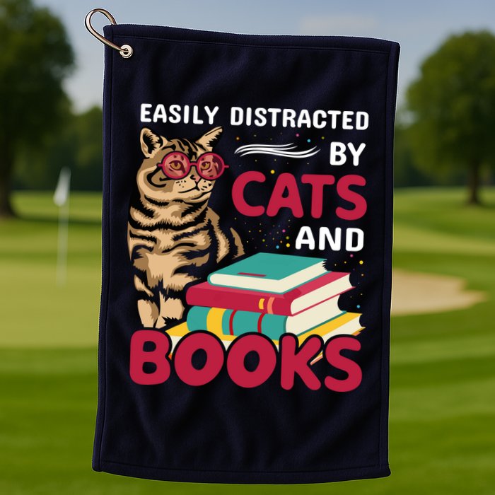 Easily Distracted By Cats And Books Golf Towel