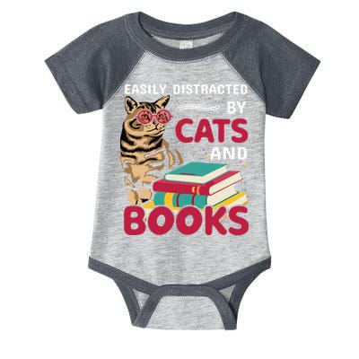 Easily Distracted By Cats And Books Infant Baby Jersey Bodysuit