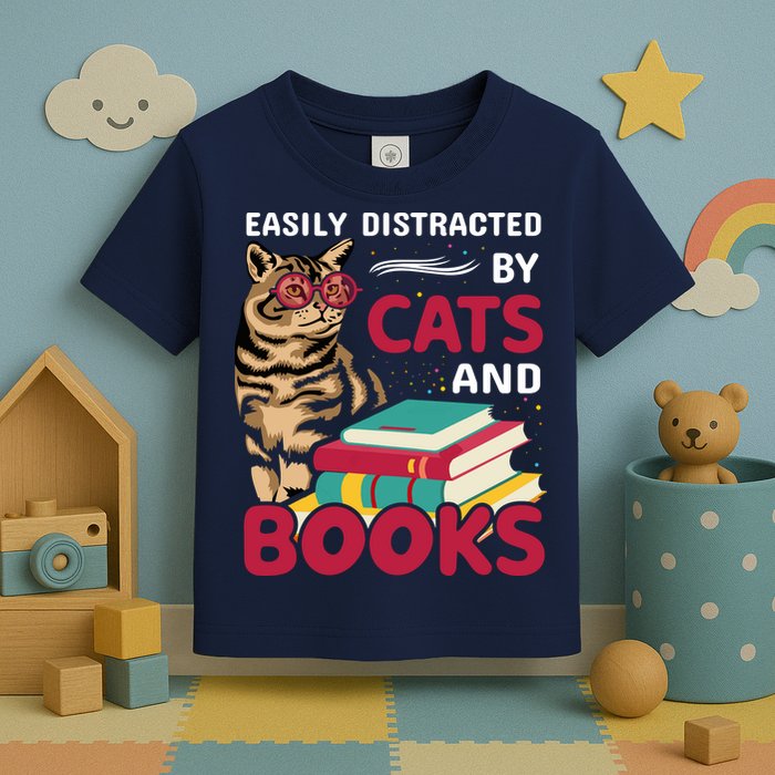 Easily Distracted By Cats And Books Toddler T-Shirt
