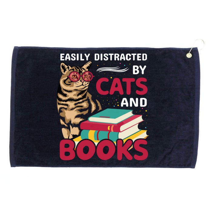 Easily Distracted By Cats And Books Grommeted Golf Towel