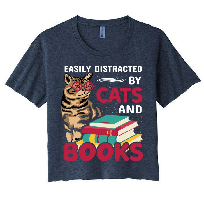 Easily Distracted By Cats And Books Crop Top
