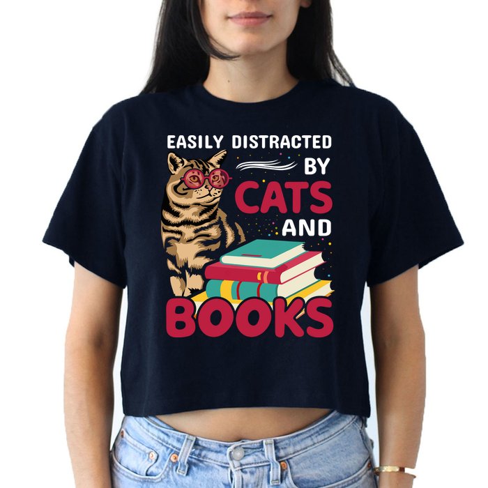 Easily Distracted By Cats And Books Crop Top