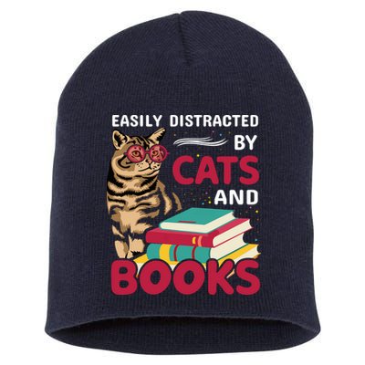 Easily Distracted By Cats And Books Short Acrylic Beanie