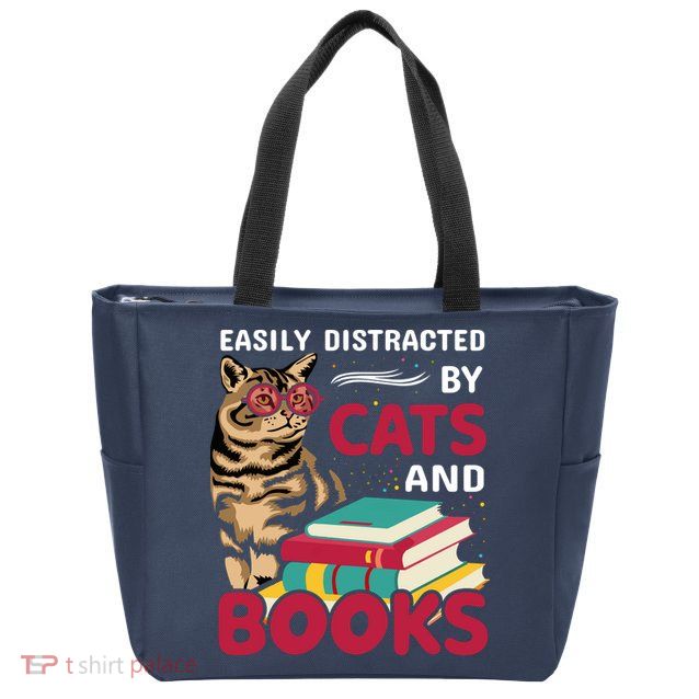 Easily Distracted By Cats And Books Zip Tote Bag